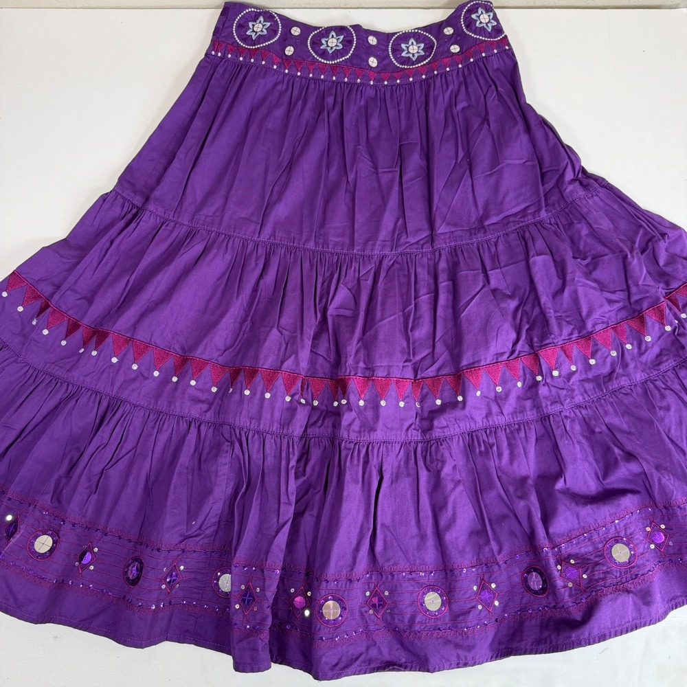Purple Madi Skirt 10 Embroidered Sequin Festival Boho Gypsy REN Whimsy